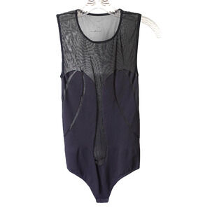 Vintage 90s Sheer Mesh Bodysuit Womens Small Black Cutout Sexy Layering Top‎